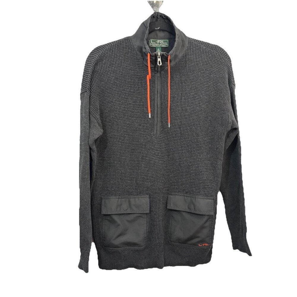 Lauren Ralph Lauren Active Open Knit 1/4 Zip Sweater High Neck Drawstring Men M